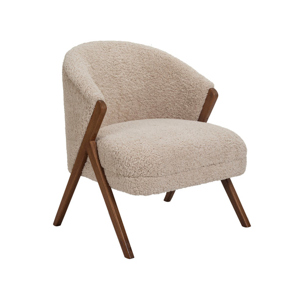 Cream Boucle’ Chair w/ Rubber Wood Legs