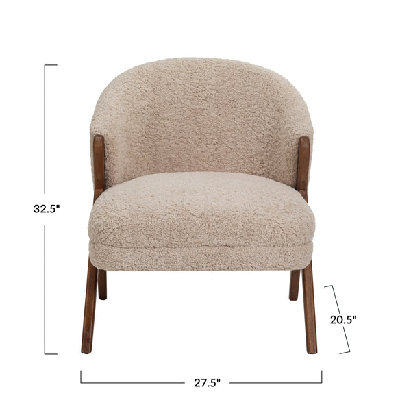 Cream Boucle’ Chair w/ Rubber Wood Legs