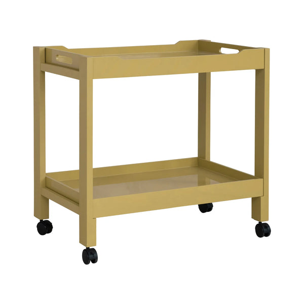 Yellow Lacquered Acacia Wood Bar Cart