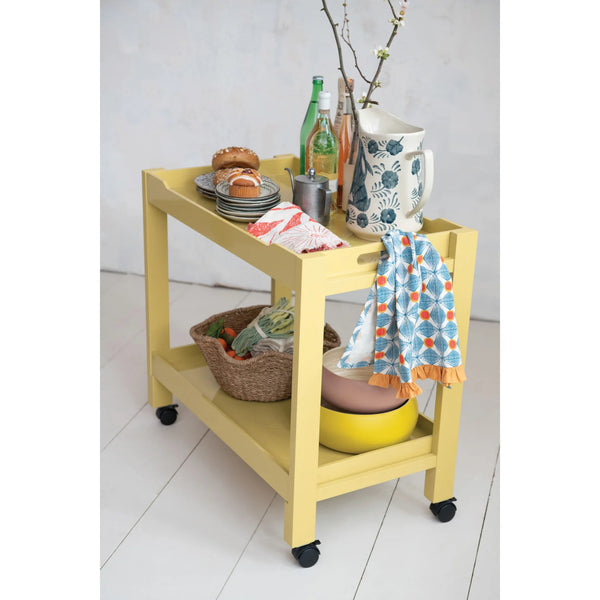 Yellow Lacquered Acacia Wood Bar Cart