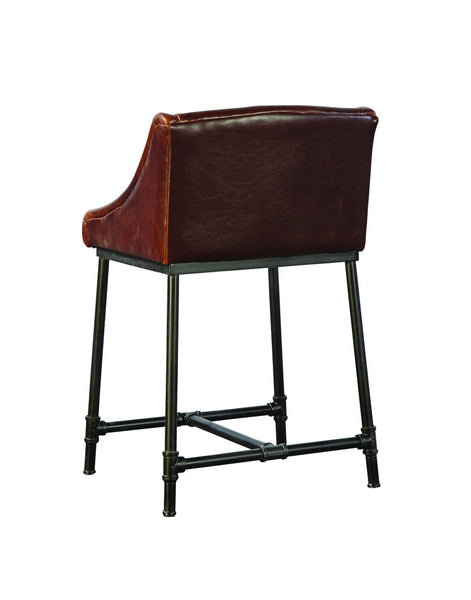 Brown Leather & Iron Counter Stool