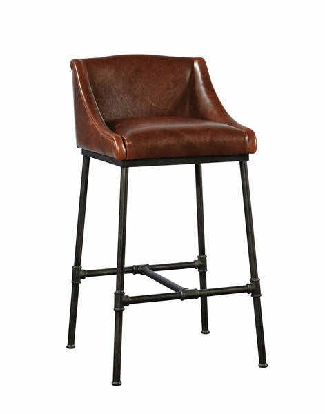 Brown Leather & Iron Barstool