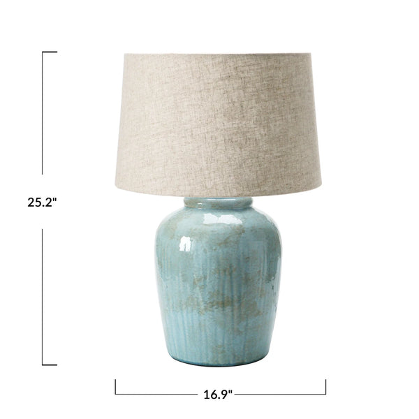 Aqua Reactive Glaze Stoneware Lamp