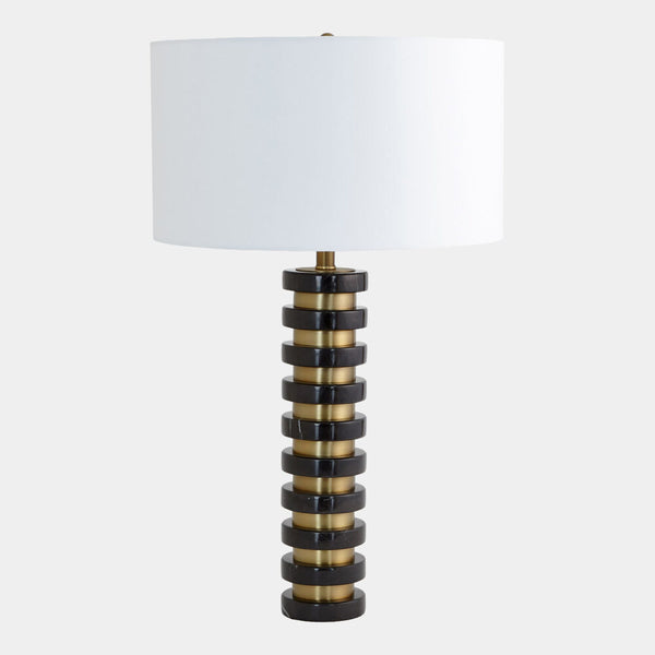 Stacked Black Marble &Brass Lamp