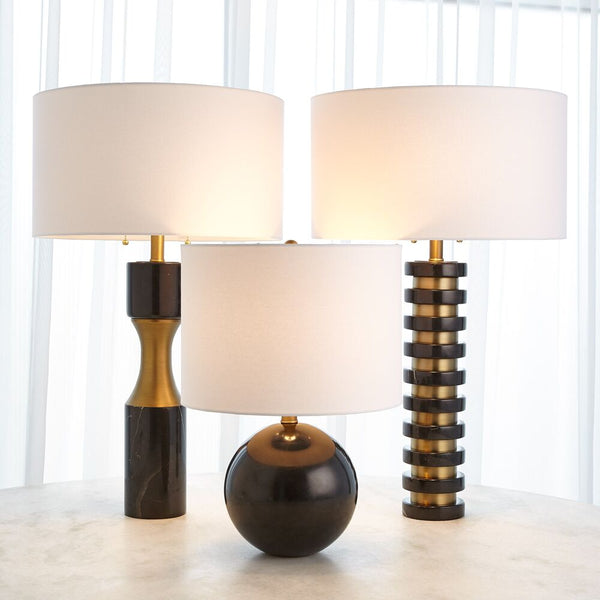 Stacked Black Marble &Brass Lamp