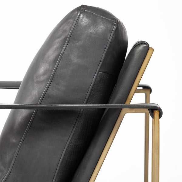 Black Leather & Gold Frame Accent Chair