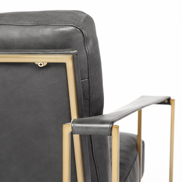 Black Leather & Gold Frame Accent Chair