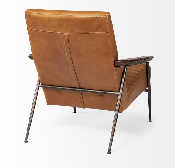 Cognac Leather & Wood Arm Chair
