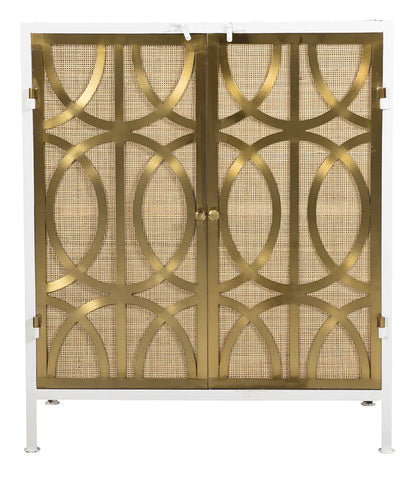 White/Gold Iron Rattan 2 Door Cabinet