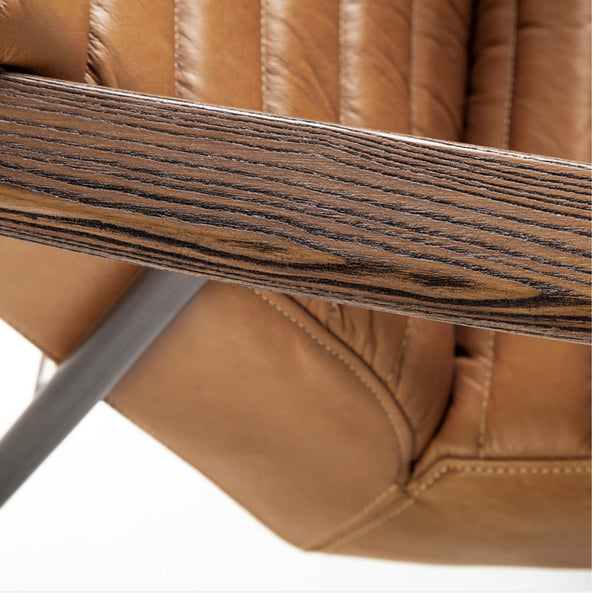 Cognac Leather & Wood Arm Chair