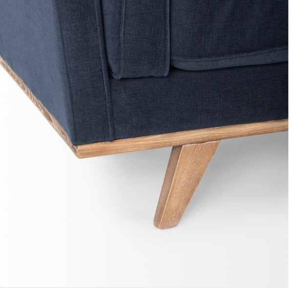 Navy Blue Fabric Sofa w/ Wood Feet
