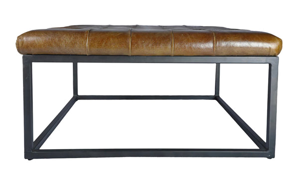 Brown Leather Tufted Ottoman