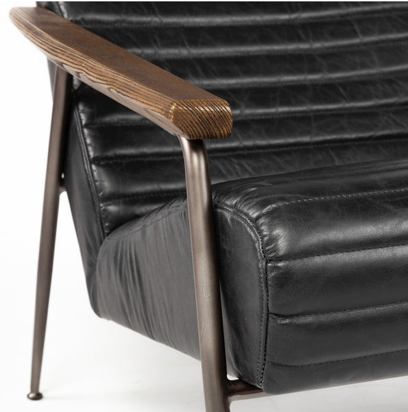 Black Leather & Wood Arm Chair