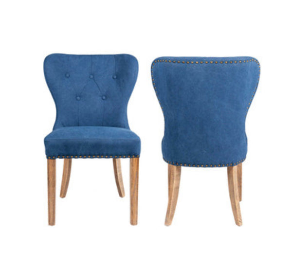 Blue Tufted Dining Chair w/ Teak Legs