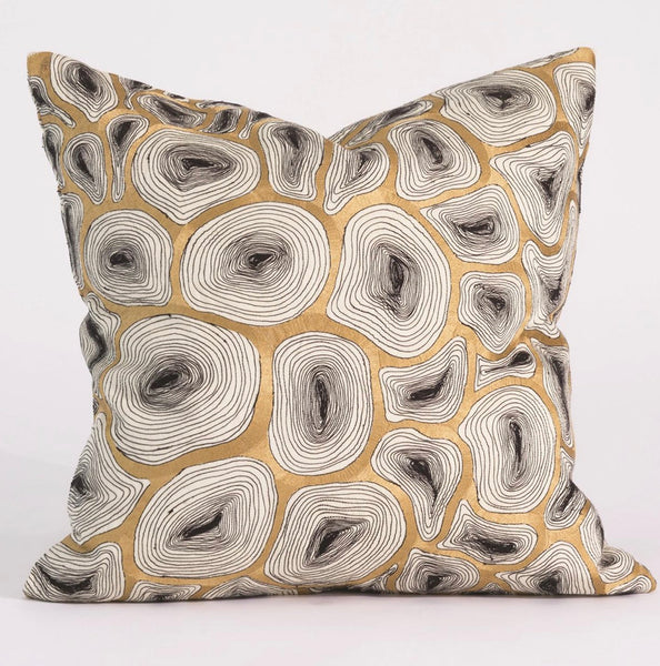 Gold & Black Hand Embroidered Agate Pillow