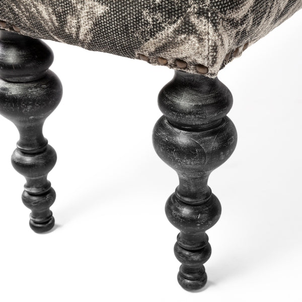 Gray Fabric Bench w/ Black Turned Wood Legs