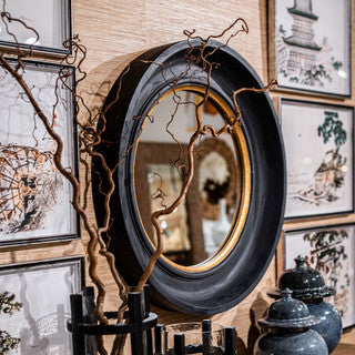 35” Black & Gold Wooden Mirror