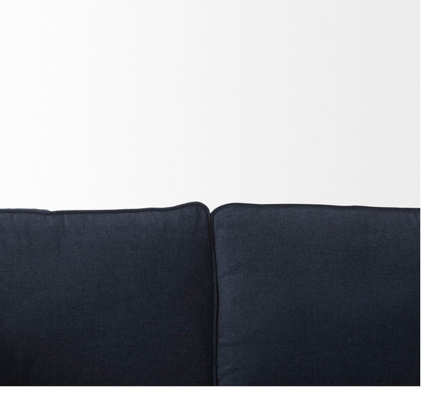 Navy Blue Fabric Sofa w/ Wood Feet