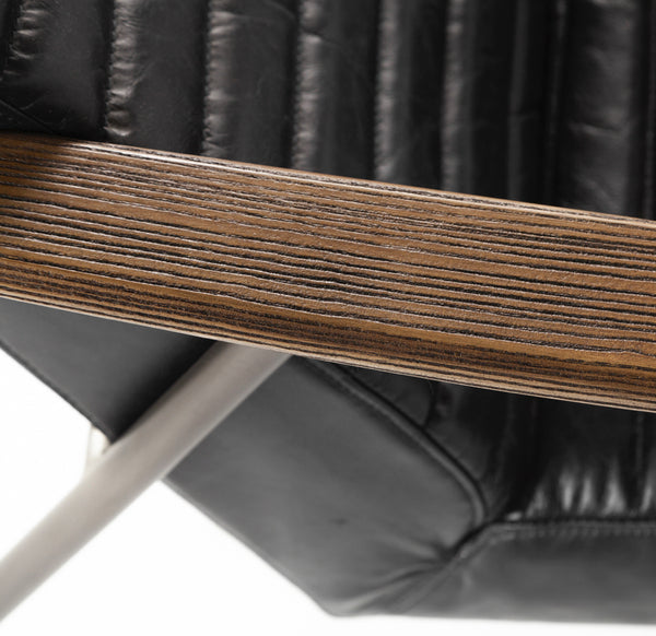 Black Leather & Wood Arm Chair