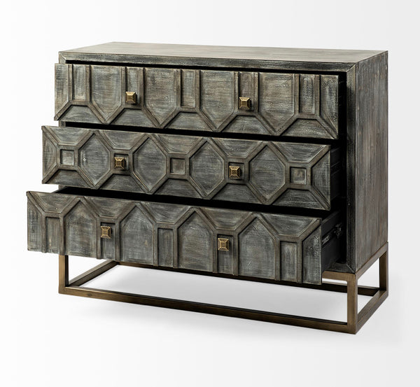 Gray Wood Hexagon 3 Drawer Cabinet