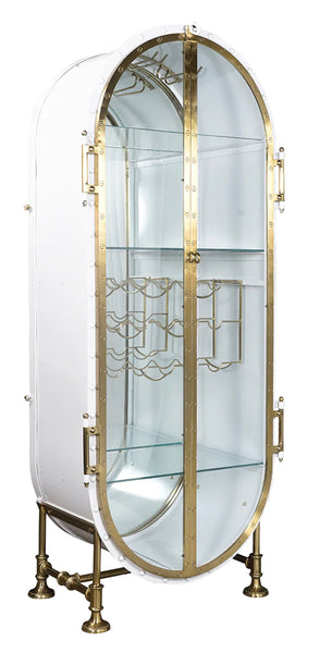 White/Gold Iron & Glass Bar Cabinet