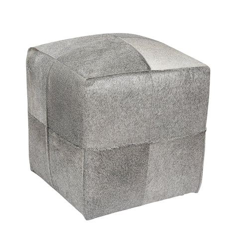 18” Grey Cowhide Cube Pouf