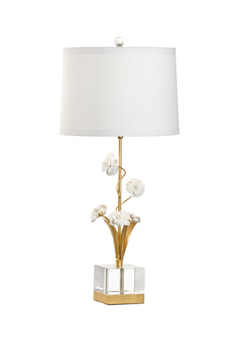 Porcelain Orchid Lamp w/ Crystal Base