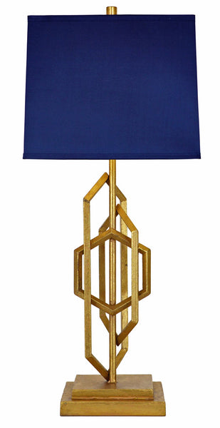 Gold Geometric Lamp w/ Blue Shade
