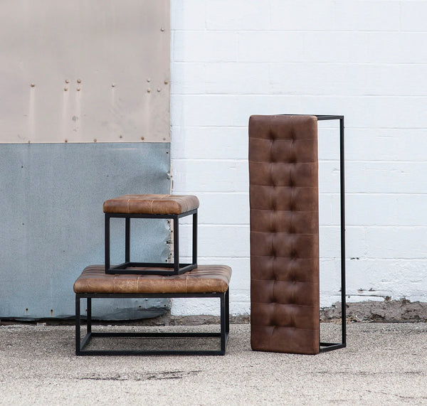 Brown Leather Tufted Stool