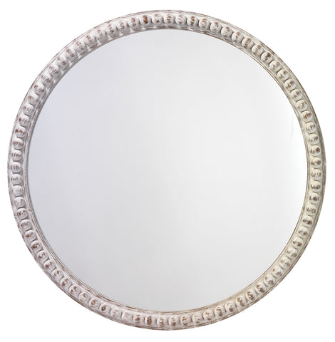 30” White Wood Bead Mirror