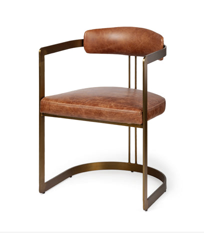 Brown Leather & Iron Dining Chair