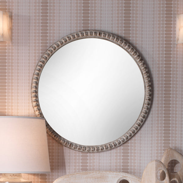30” White Wood Bead Mirror
