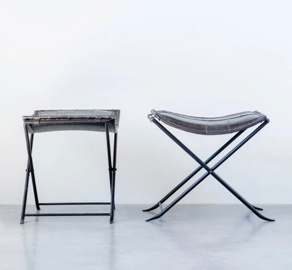 Charcoal Leather Stool