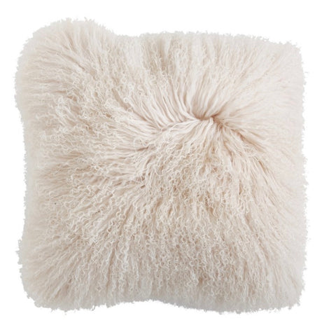 Mongolian Lamb Fur Pillow, Cream