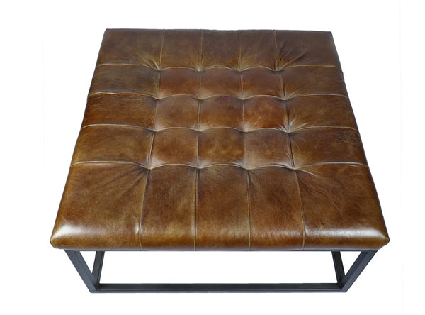 Brown Leather Tufted Ottoman