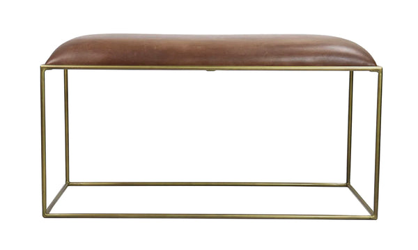 Brown Leather Long Stool