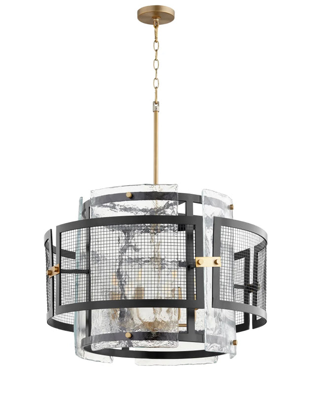 Iron & Frosted Glass Panel Chandelier