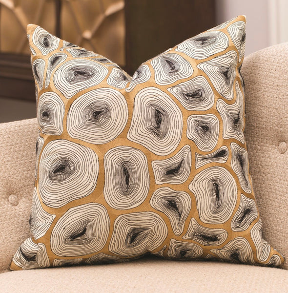 Gold & Black Hand Embroidered Agate Pillow