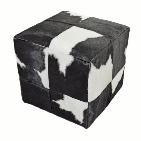 18” B & W Cloudy Cowhide Cube Pouf