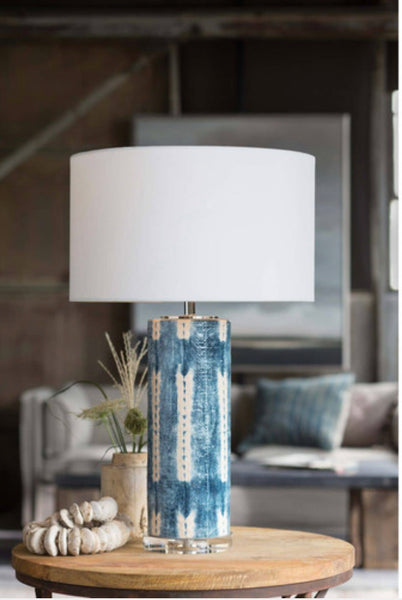 Blue/White Ceramic & Crystal Lamp