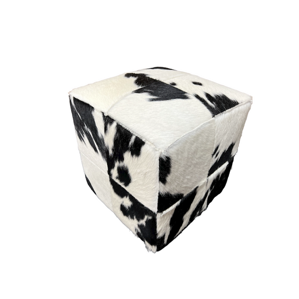 18” B & W Cloudy Cowhide Cube Pouf